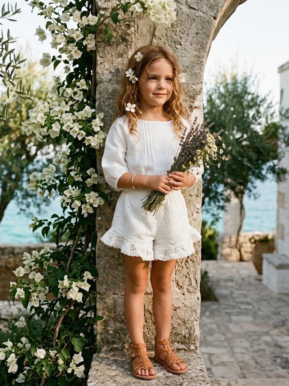 Zimmermann Kids Size 6 NWT White Floral Eyelet Cotton Juniper Flounce Shorts